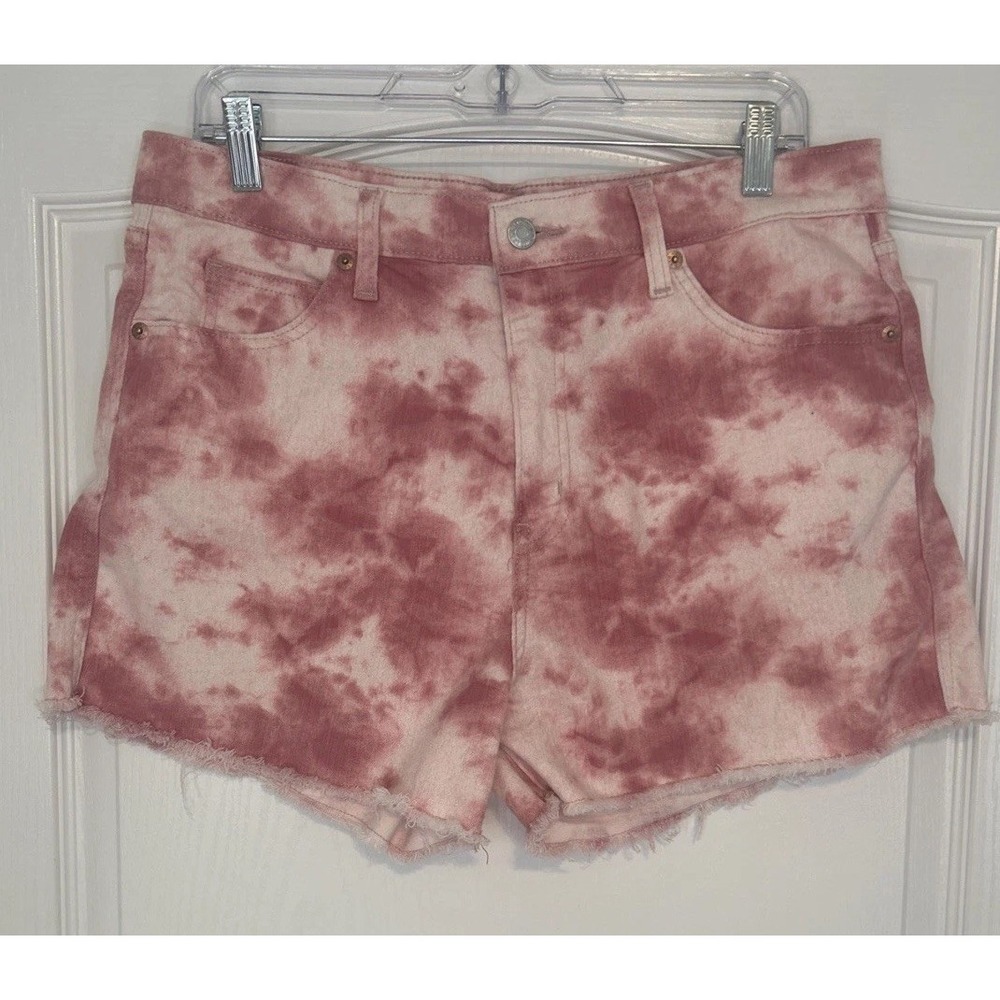 Signature Levi Strauss Women's 14 High Rise Pink Tie-Dye Shorts Cut-offs